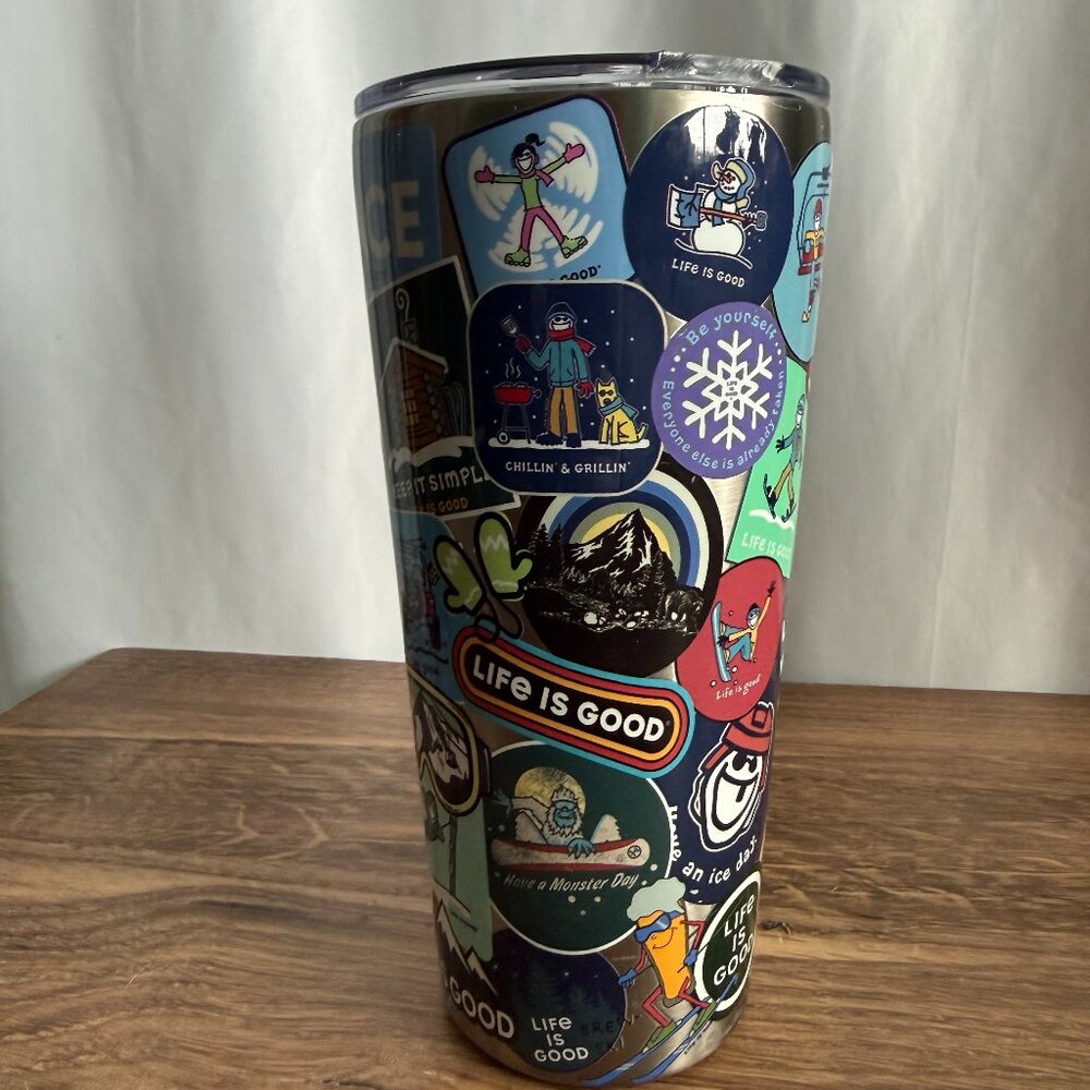 Life Is Good 25oz Insulated Travel Mug Winter Holiday Lid Straw
